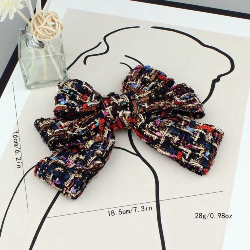 Multicolor Tweed Bow Tie Brooch - Picture 5 of 12